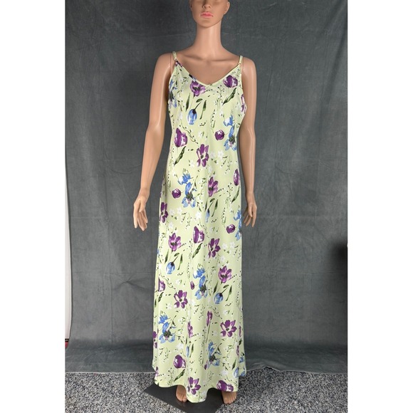Express Dresses & Skirts - Vintage Express Floral Maxi Dress 11/12 Green Purple Tulip Slip 90s‎ Straps